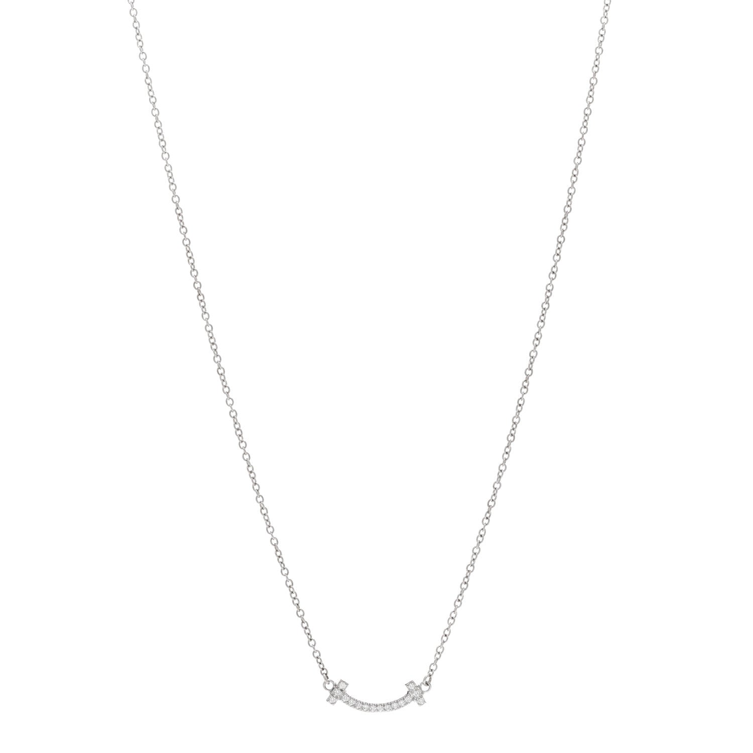 Tiffany 18K White Gold Diamond Mini T Smile Pendant Necklace 1 of 4