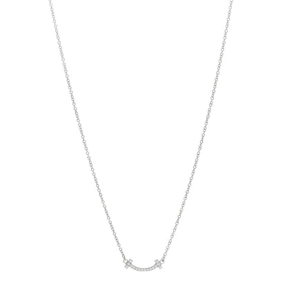 Tiffany 18K White Gold Diamond Mini T Smile Pendant Necklace 1 of 4
