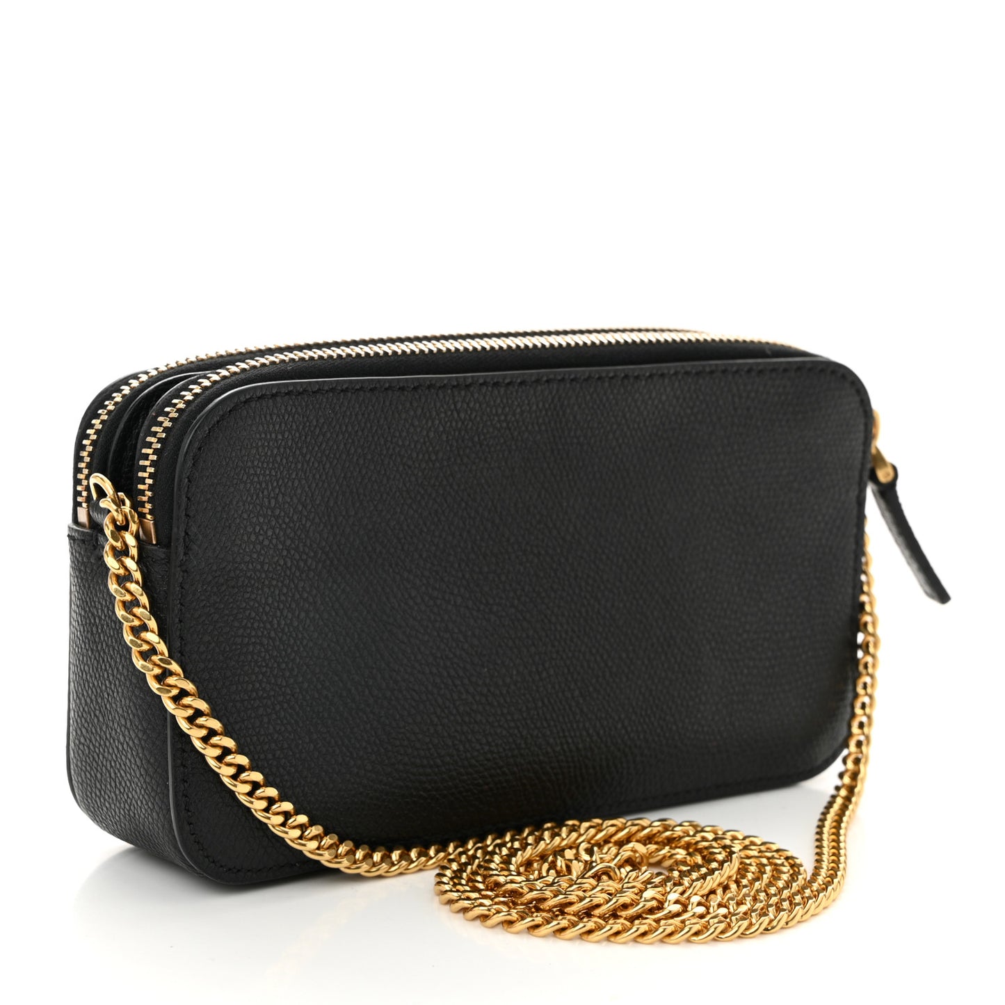 Grainy Calfskin VLogo Double Zip Camera Crossbody Bag Black