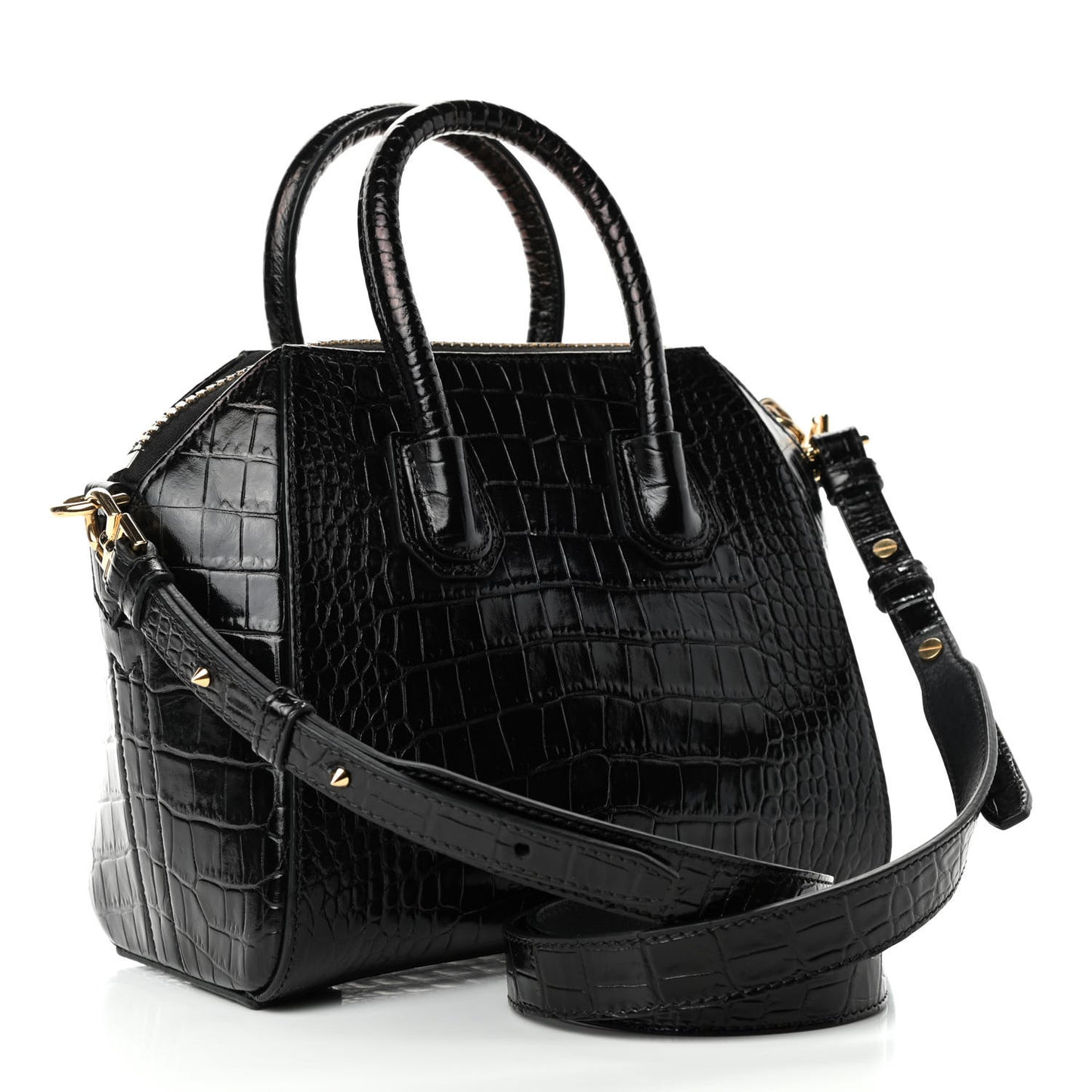 Calfskin Crocodile Embossed Mini Antigona Black