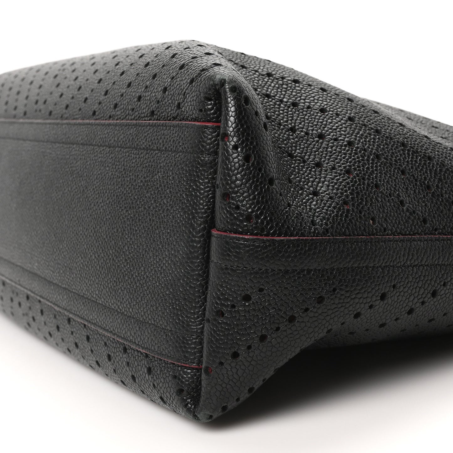 Perforated Grained Calfskin Large Shopping Tote Black