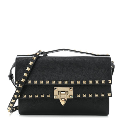 Valentino Garavani Grainy Calfskin Rockstud Double Flap Crossbody Bag Black 1 of 10