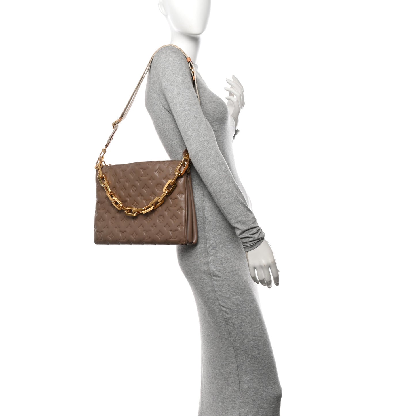 Lambskin Embossed Monogram Coussin MM Taupe