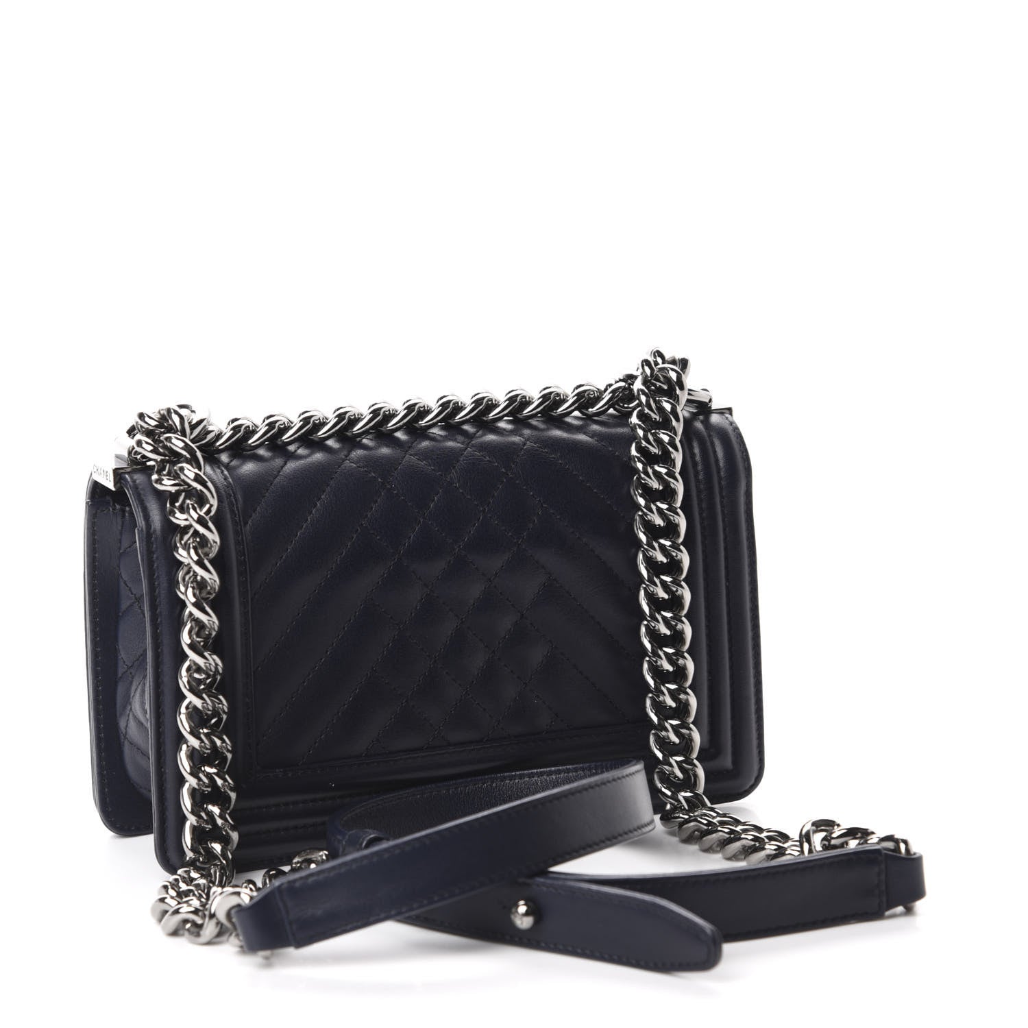 Chanel Lambskin Chevron Quilted Small Boy Flap Navy Blue 3 of 10