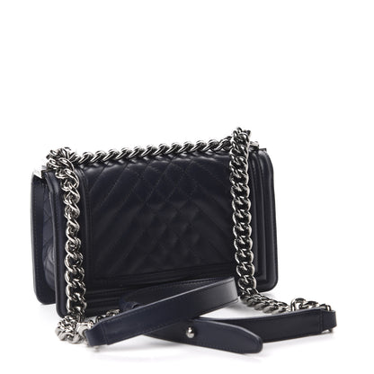 Chanel Lambskin Chevron Quilted Small Boy Flap Navy Blue 3 of 10