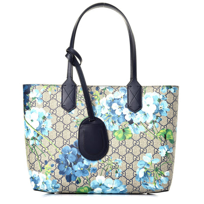 Gucci GG Supreme Monogram Blooms Small Reversible Tote Beige Blue Navy 1 of 30