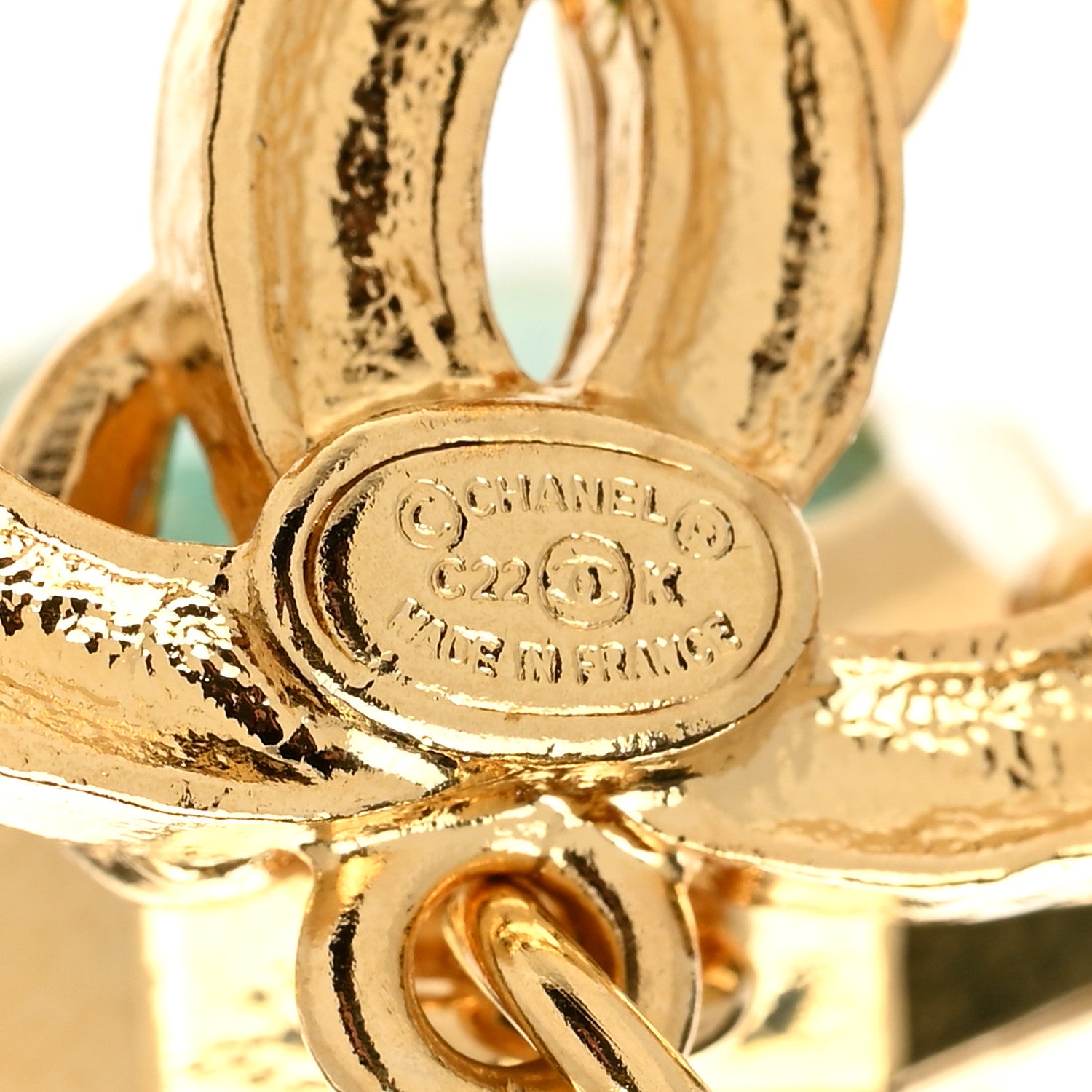 Chanel Crystal Pearl Glitter CC Drop Earrings Gold Green 4 of 5