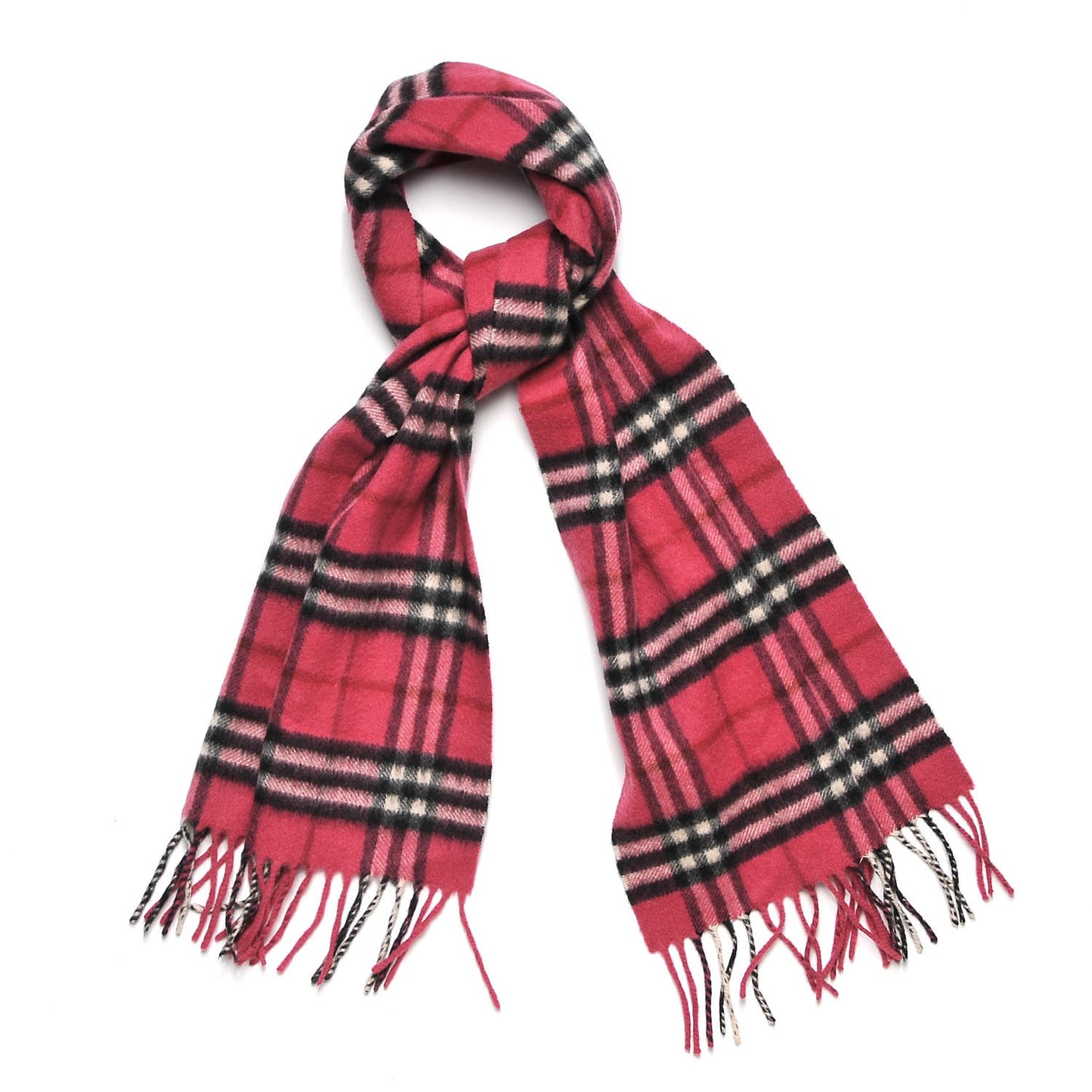 Cashmere Wool Giant Check Fringe Scarf Pink