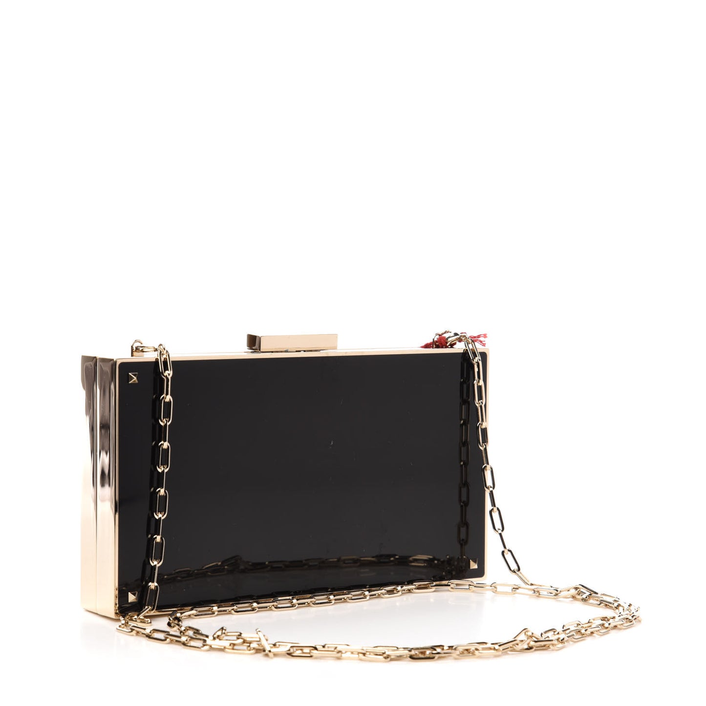 Metal Crystal VLTN Chain Clutch Black