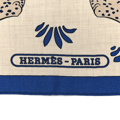 Hermes Cashmere Silk Les Leopards Shawl 140 Naturel Bleu Orange 2 of 5