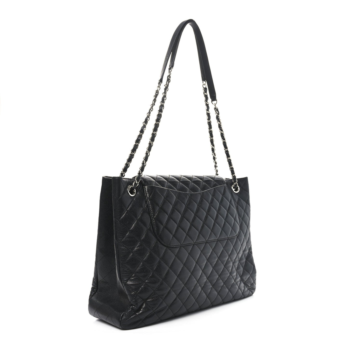 Caviar Quilted Flap Tote Black