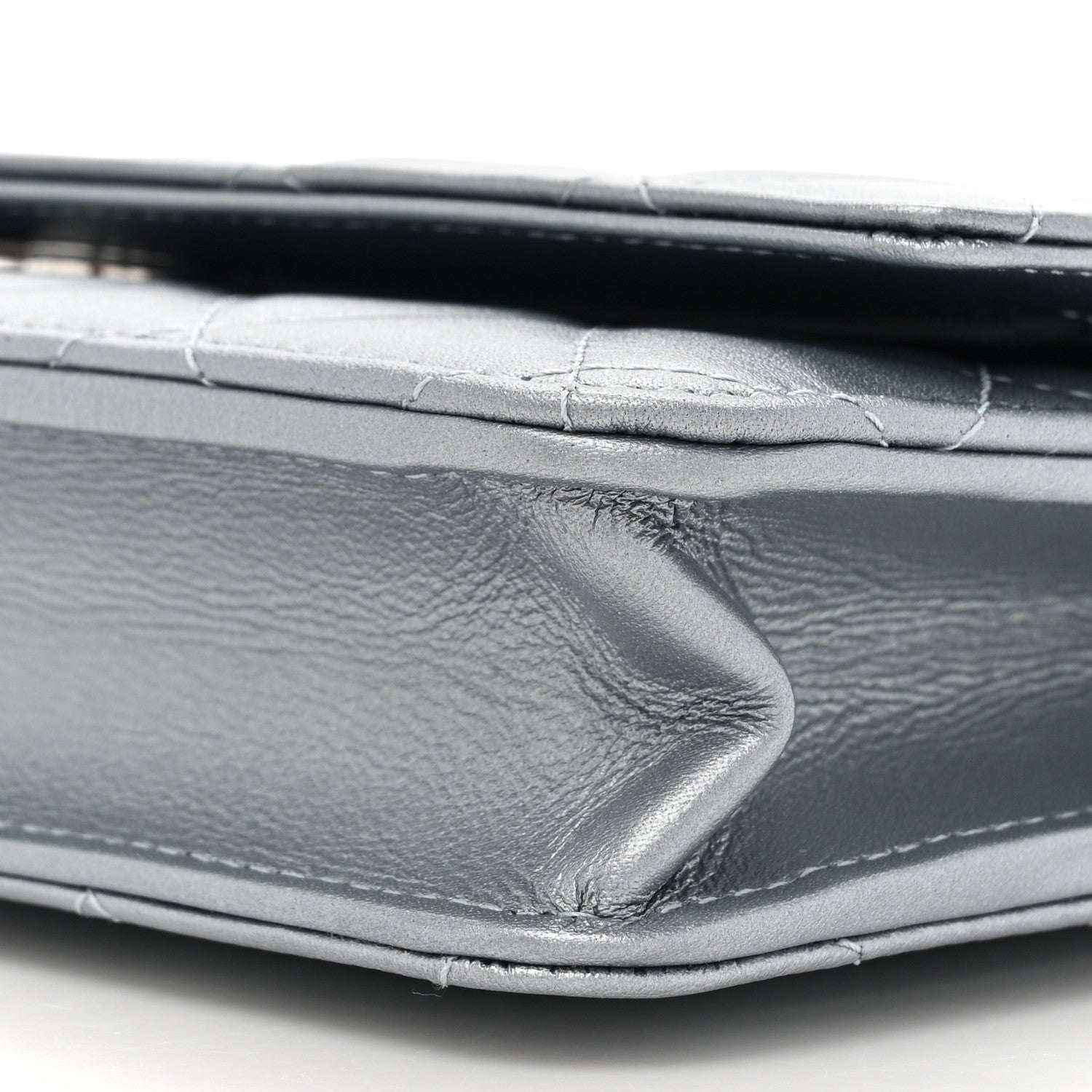 Chanel Metallic Lambskin Quilted Wallet On Chain WOC Silver 10 of 12