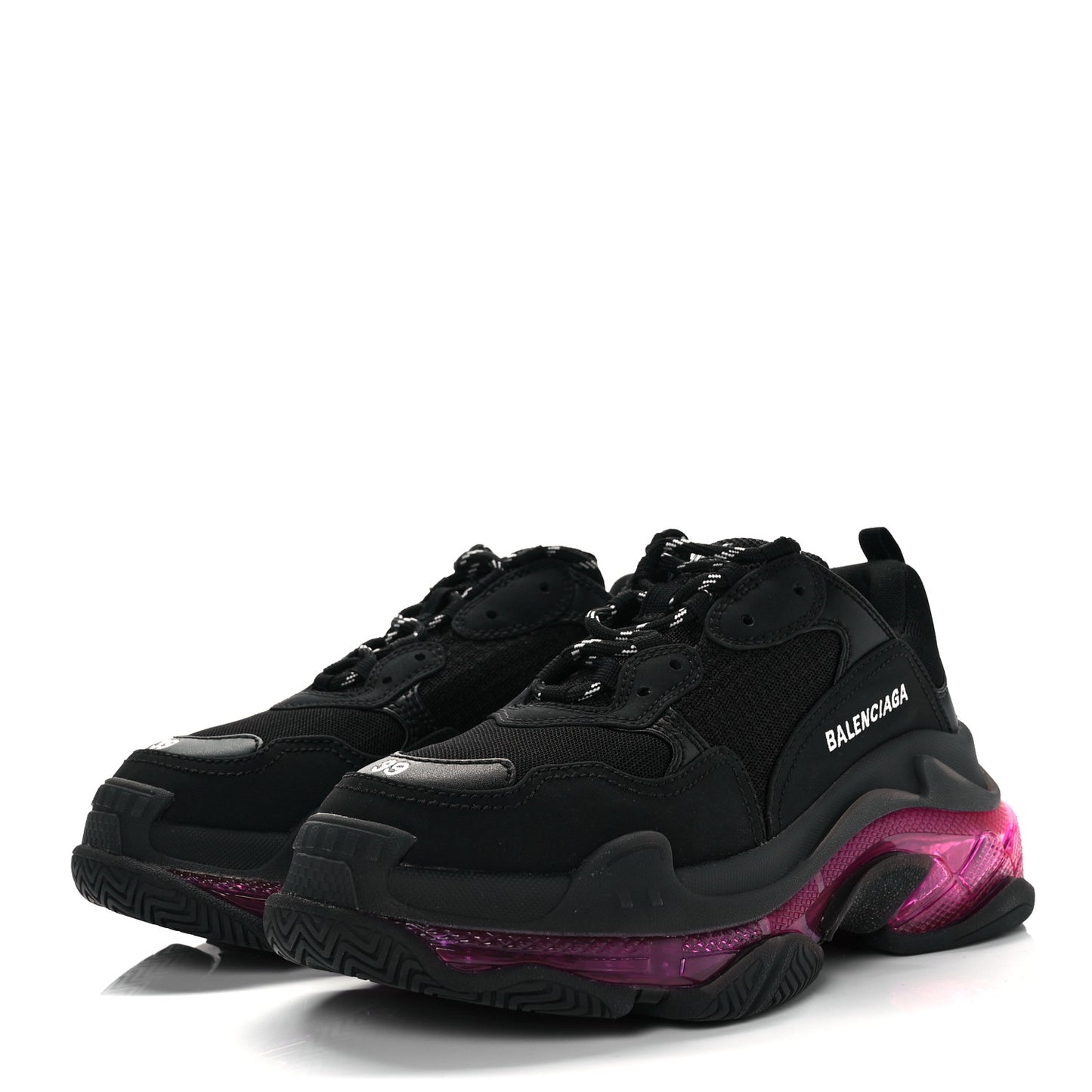 Fabric Mesh Clear Sole Womens Triple S Sneakers 39 Black Pink Neon