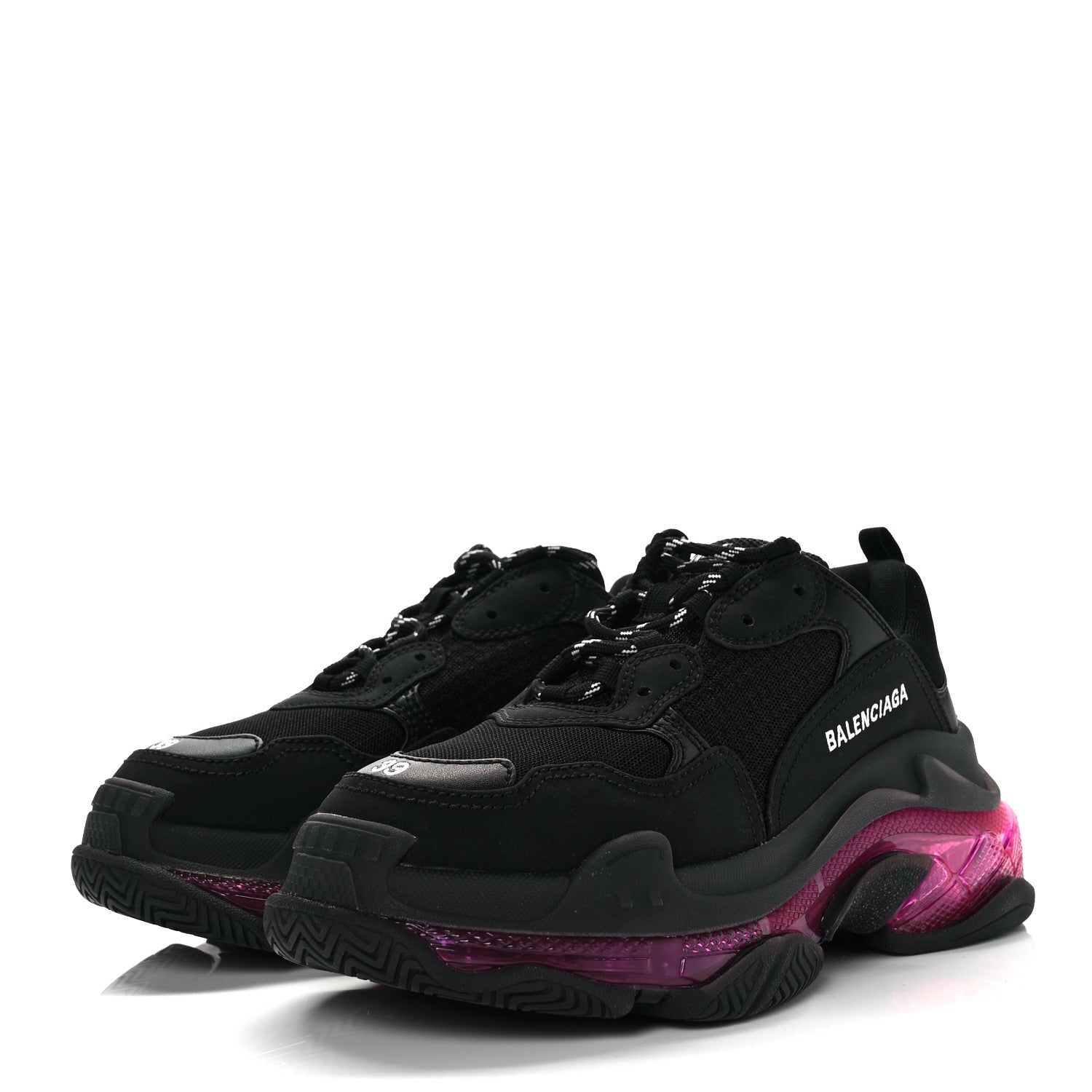Balenciaga Fabric Mesh Clear Sole Womens Triple S Sneakers 39 Black Pink Neon 3 of 7