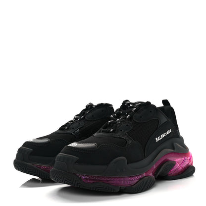 Balenciaga Fabric Mesh Clear Sole Womens Triple S Sneakers 39 Black Pink Neon 3 of 7