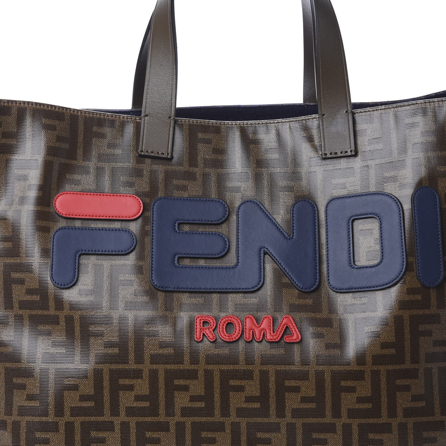 Fendi X FILA Glazed Fabric FF 1974 Mania Shopping Tote Bag Mogano Panna Blueberry 11 of 11