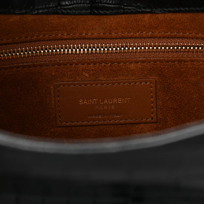 Saint Laurent Calfskin Crocodile Embossed Le 5 A 7 Hobo Black 6 of 11