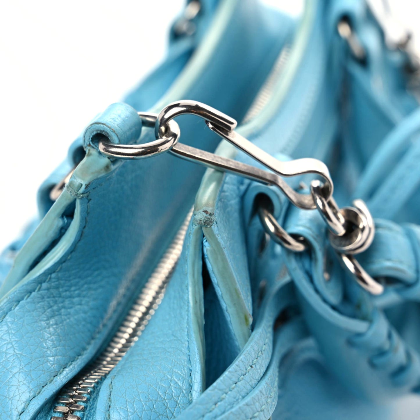 Grained Calfskin Neo Classic Silver Hardware Mini City Azur