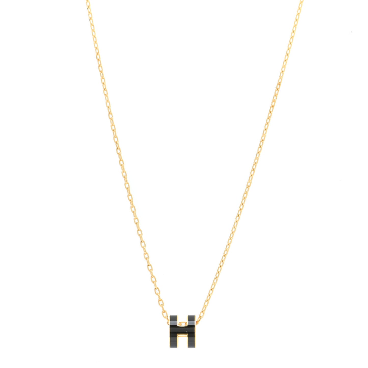 Lacquered Gold Mini Pop H Pendant Necklace Black