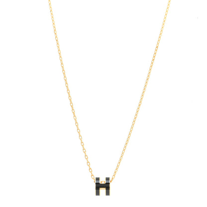Hermes Lacquered Gold Mini Pop H Pendant Necklace Black 1 of 7