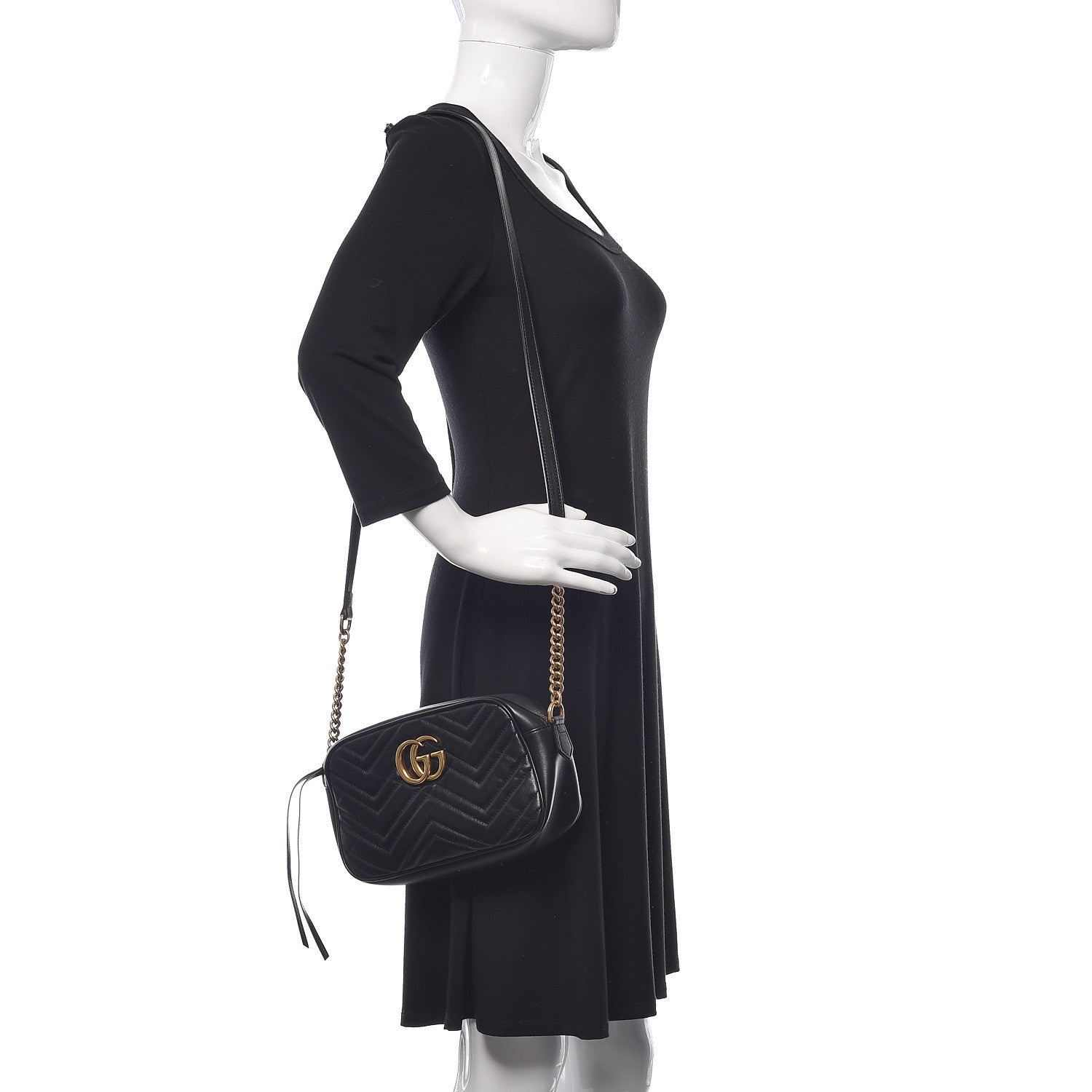 Gucci Calfskin Matelasse Small GG Marmont Chain Shoulder Bag Black 2 of 10