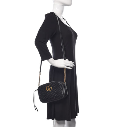 Gucci Calfskin Matelasse Small GG Marmont Chain Shoulder Bag Black 2 of 10