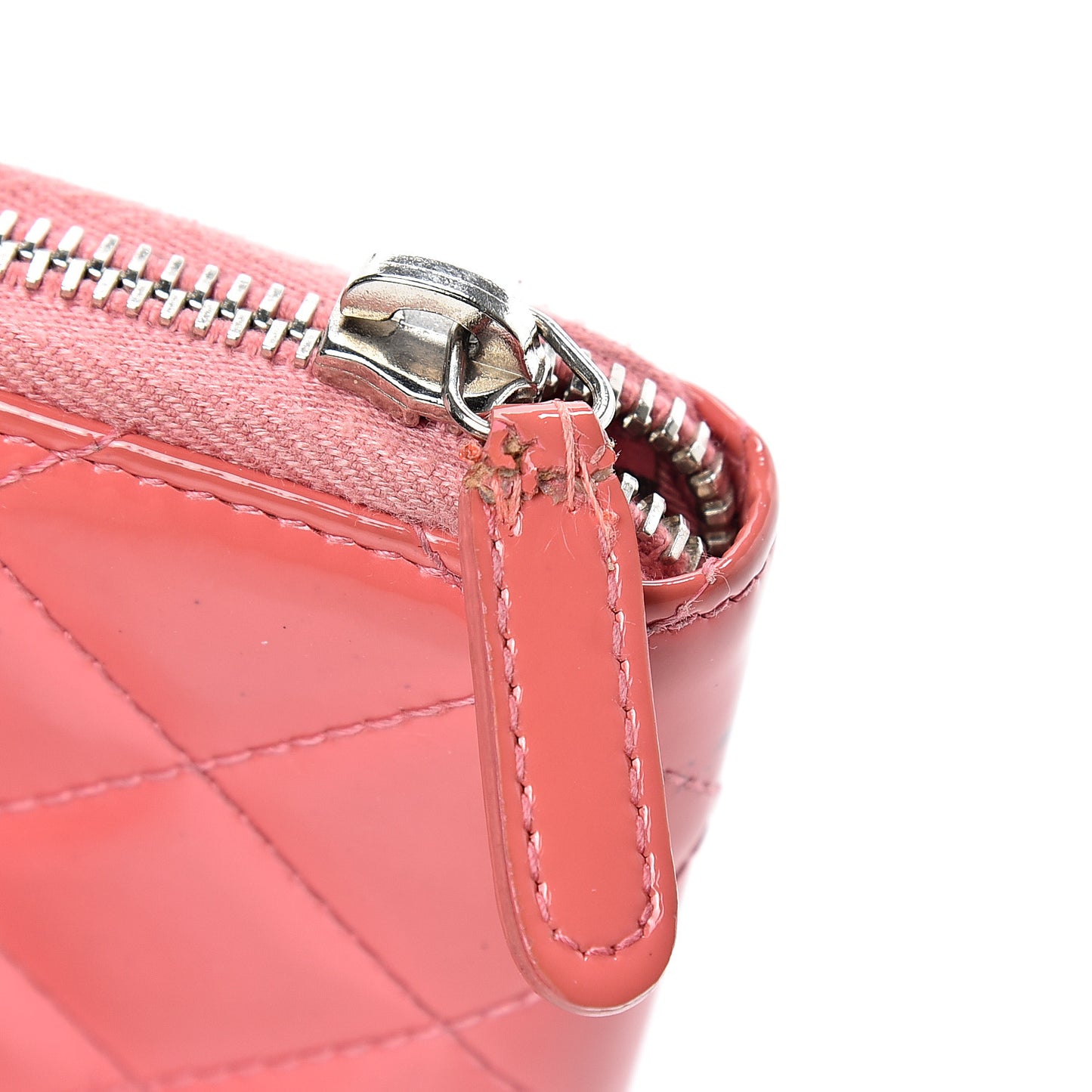 Patent Calfskin Quilted Zip Coin Purse Pink