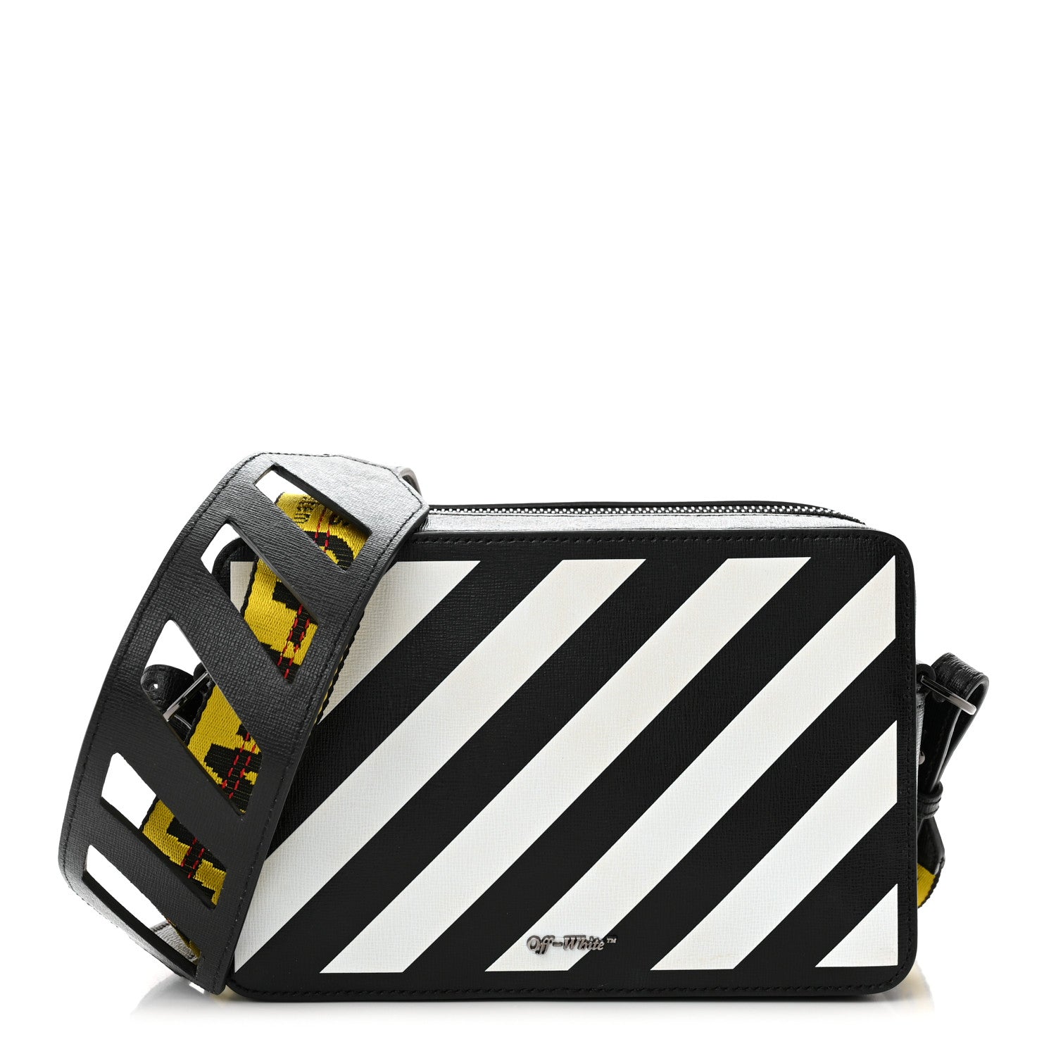 Off-White Saffiano Striped Mini Diag Bag Black White 1 of 10