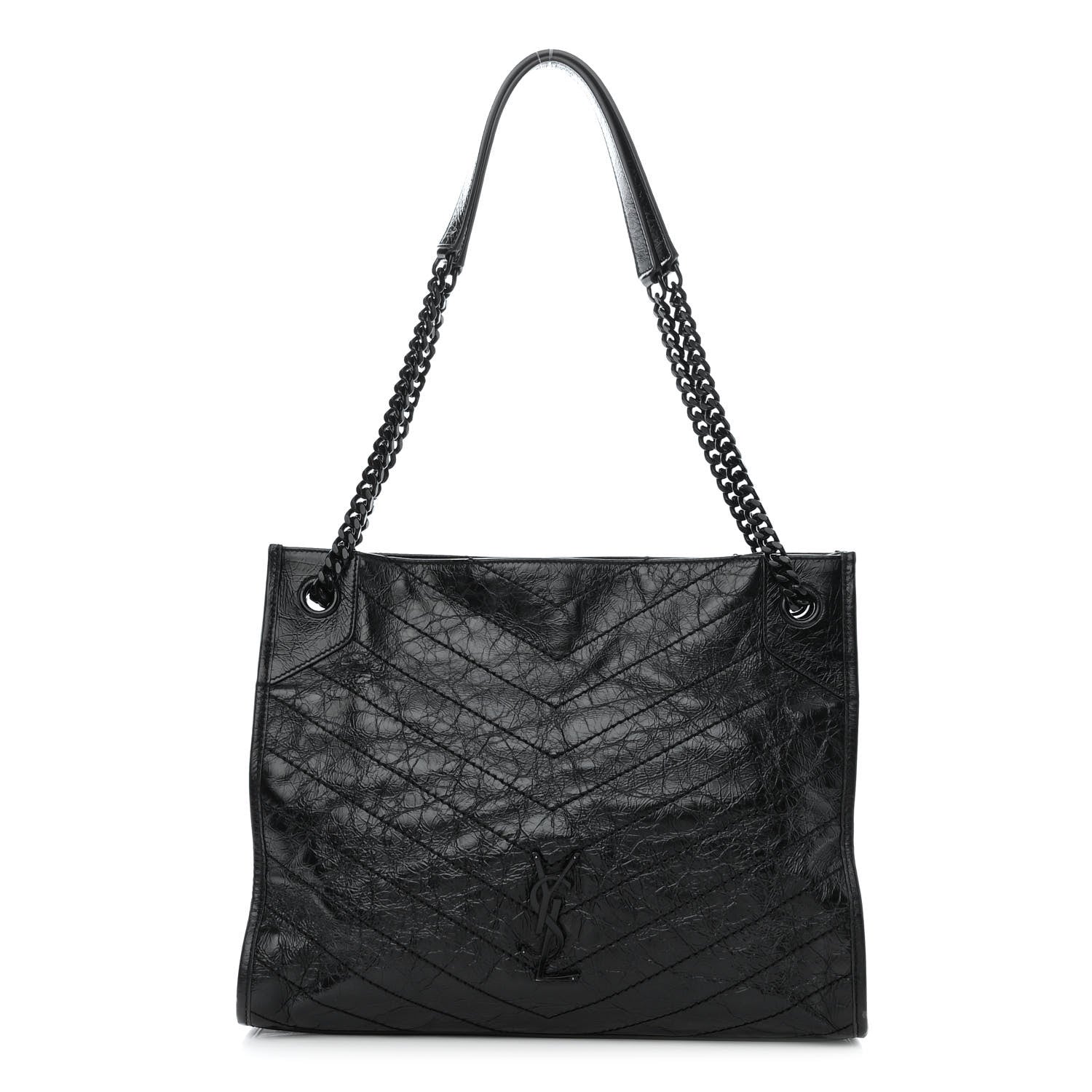Saint Laurent Crinkled Calfskin Matelasse Monogram Medium Niki Shopper Tote Black 1 of 11