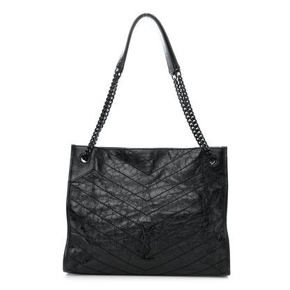 Saint Laurent Crinkled Calfskin Matelasse Monogram Medium Niki Shopper Tote Black 1 of 11