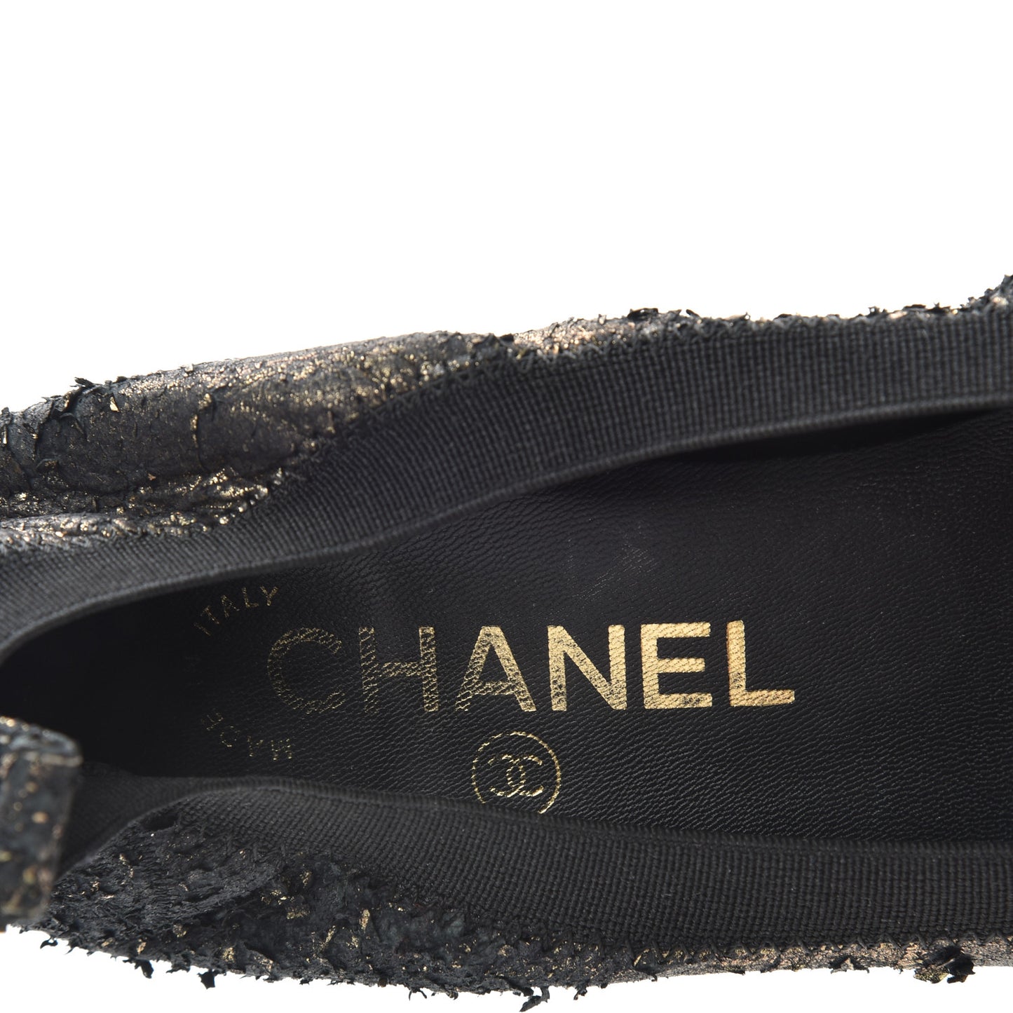 Metallic Lambskin Cap Toe CC Elastic Stretch Pumps 38 Black
