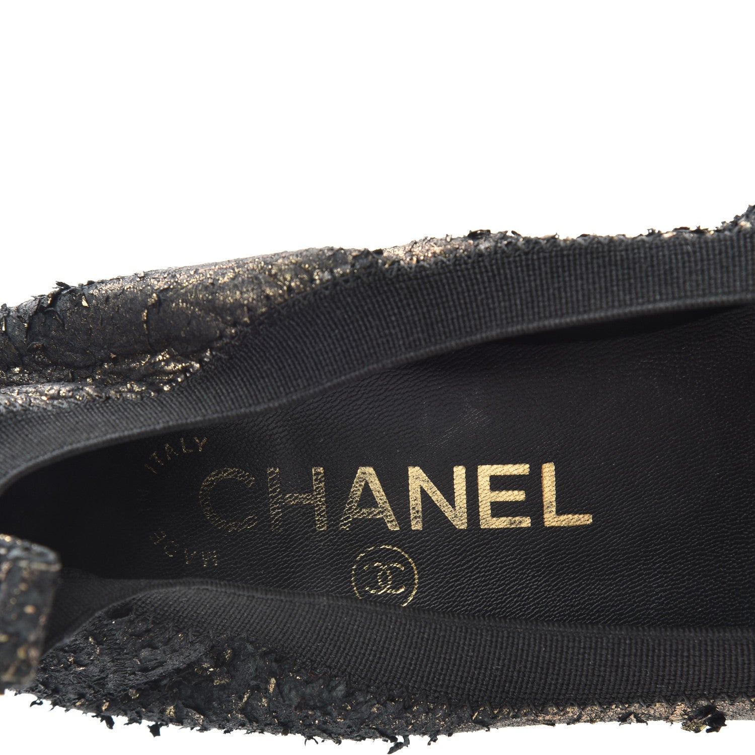 Chanel Metallic Lambskin Cap Toe CC Elastic Stretch Pumps 38 Black 8 of 11