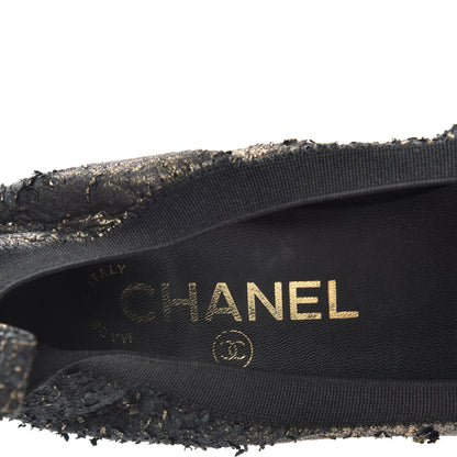 Chanel Metallic Lambskin Cap Toe CC Elastic Stretch Pumps 38 Black 8 of 11