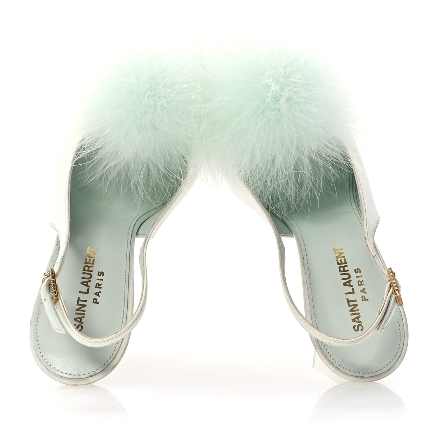 Crepe Satin Blanco Feathered Sandals Slight 38 Green