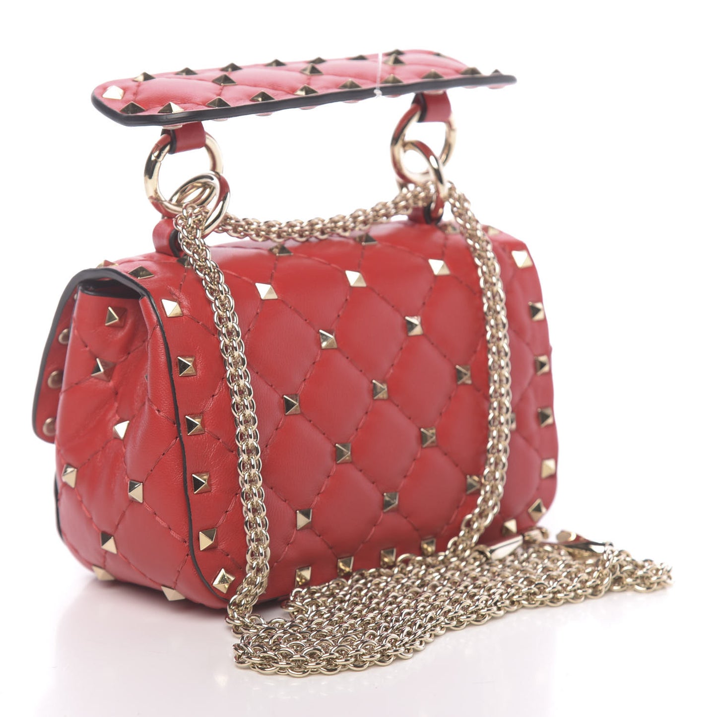 Lambskin Micro Rockstud Spike Shoulder Bag Red