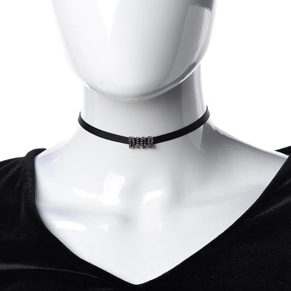 Christian Dior Grosgrain Ribbon Crystal Dior Logo Choker Necklace Multicolor 2 of 6