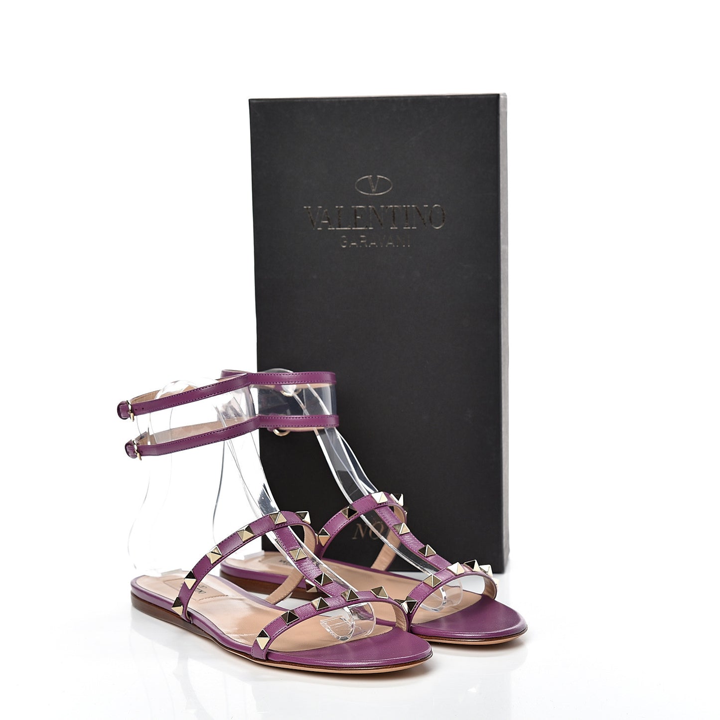 Nappa PVC Rockstud Gladiator Flat Sandals 37 Purple