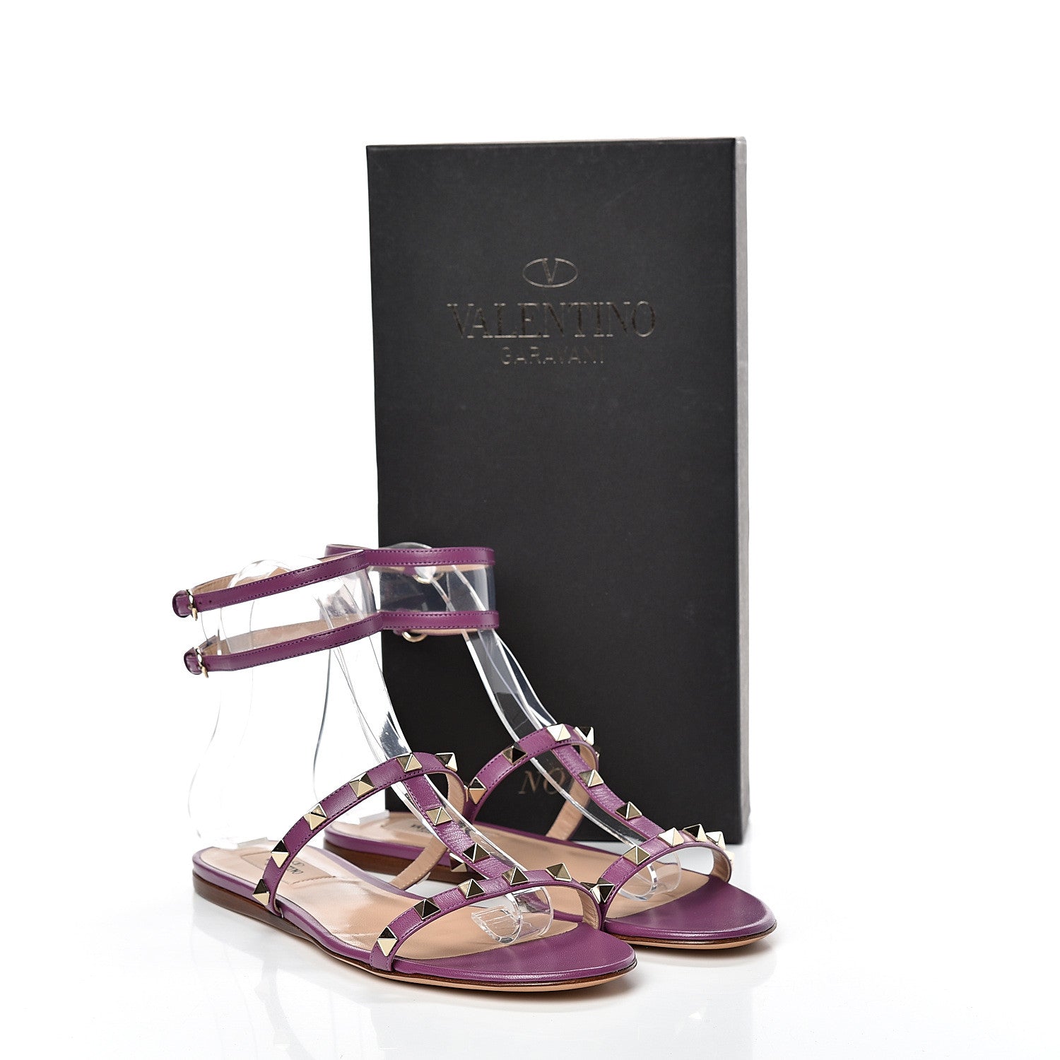 Valentino Garavani Nappa PVC Rockstud Gladiator Flat Sandals 37 Purple 10 of 10