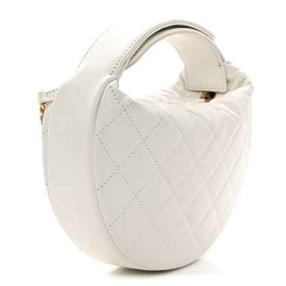 Chanel Caviar Quilted Pearl Chain Pouch Hobo White 3 of 10