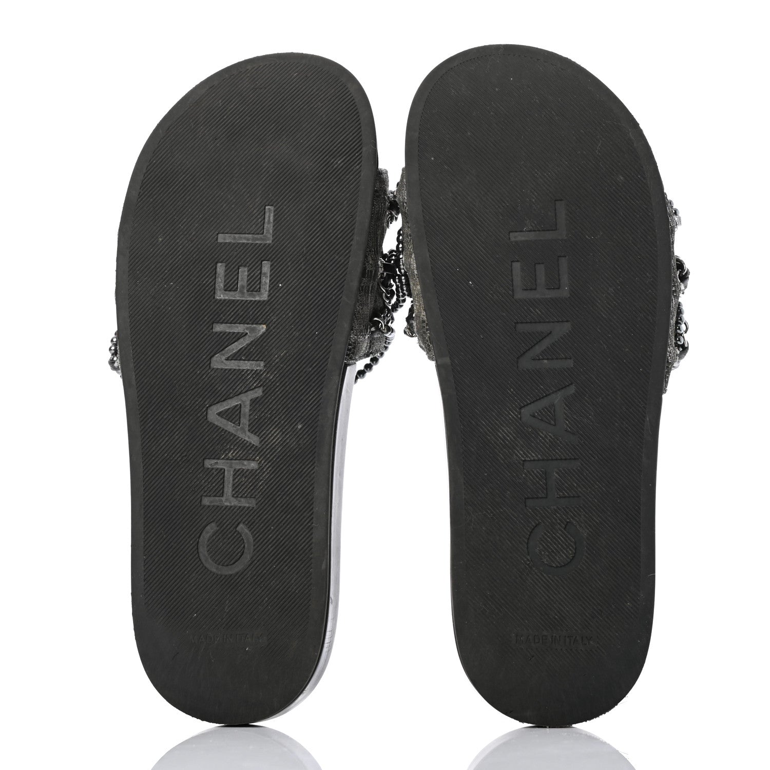 Chanel Fantasy Lambskin Pearl Chain CC Flat Mules 37 Silver Black 5 of 9