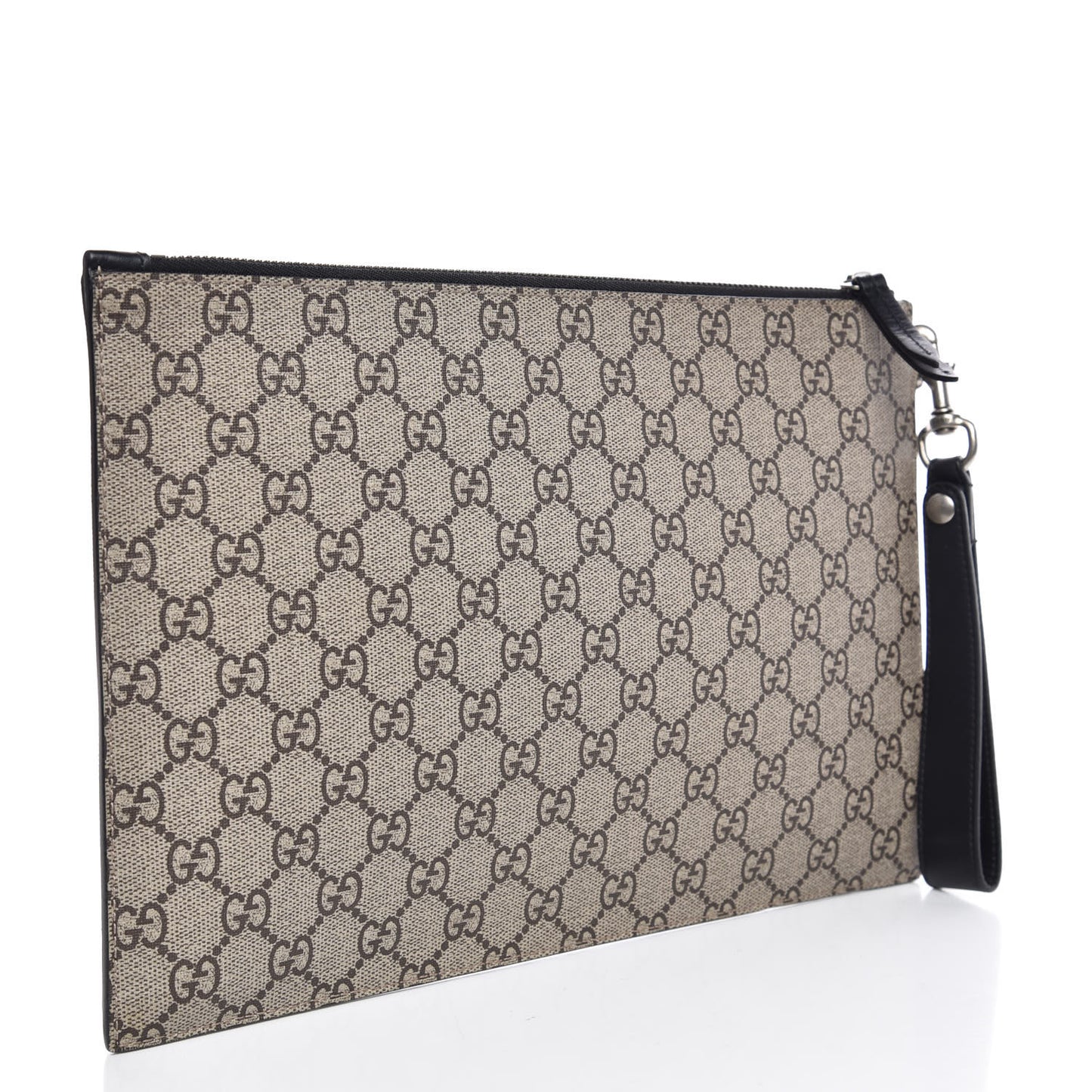 GG Supreme Monogram Tiger Zip Wristlet Pouch Beige