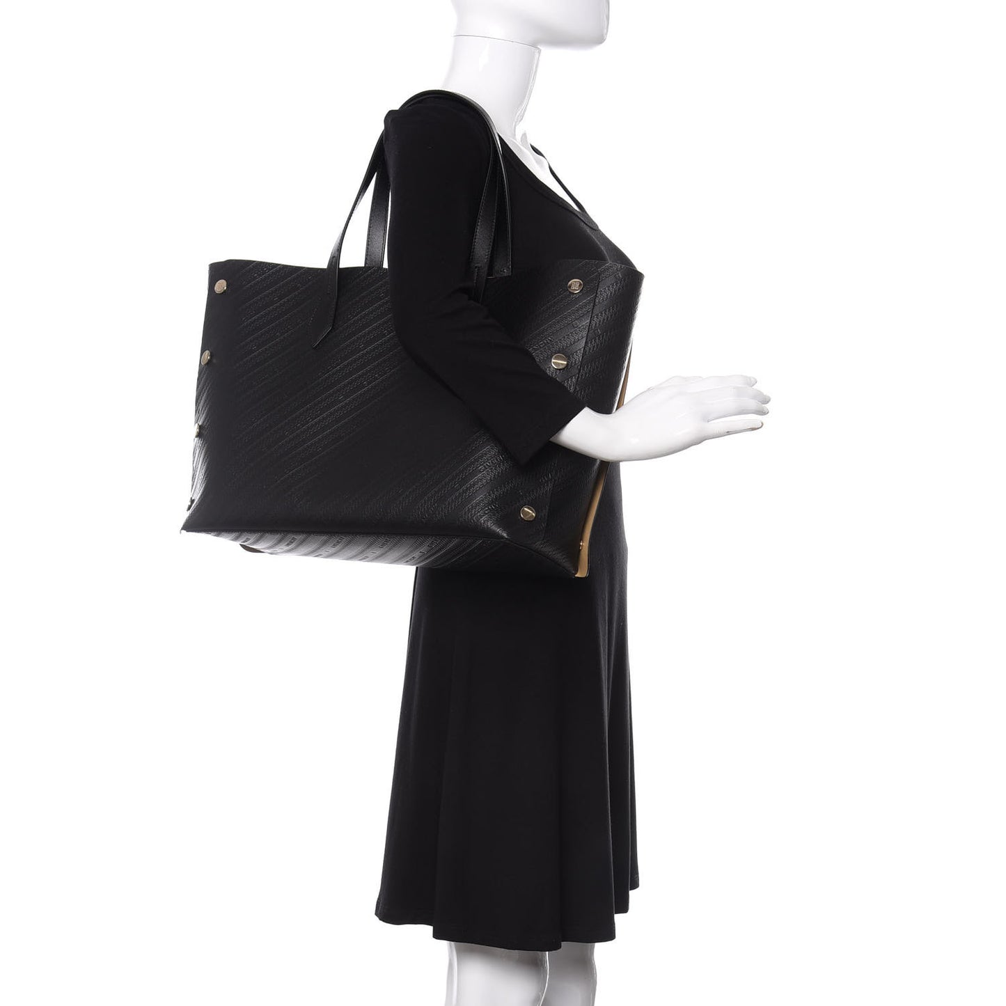 Calfskin Chain Embossed Medium Bond Shopper Tote Black