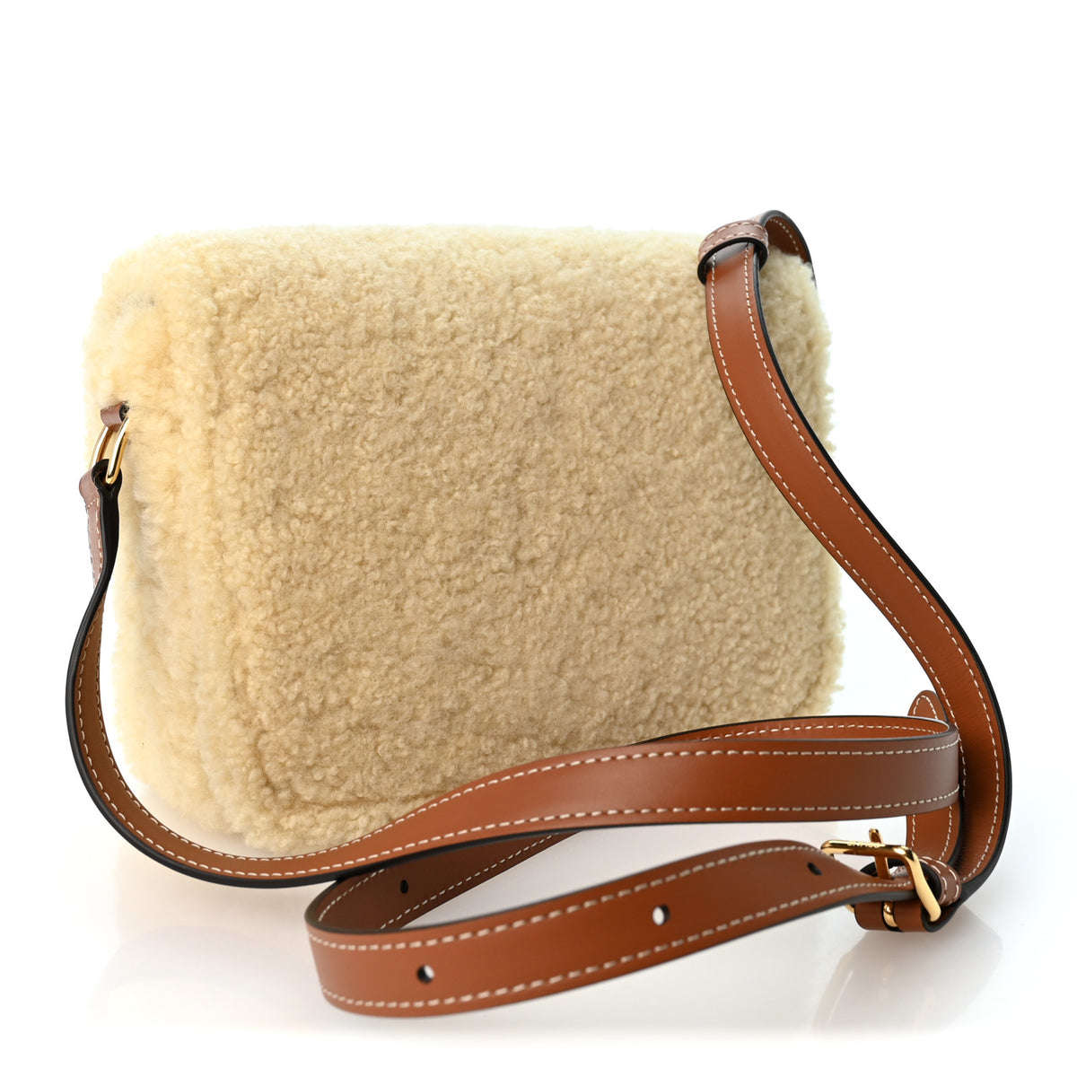 Celine Calfskin Triomphe Shearling Bag Natural Tan 3 of 10