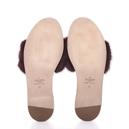 Valentino Garavani Mink Fur Rockstud Flat Slide Sandals 37 Rubino 7 of 7
