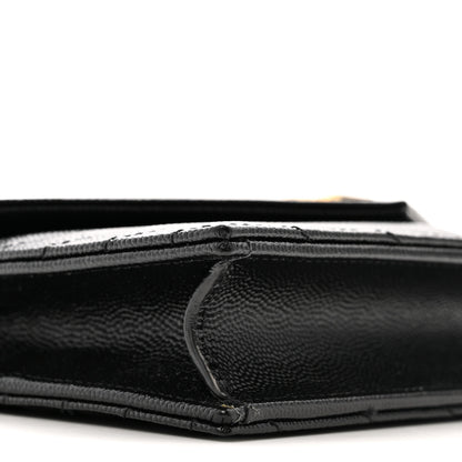 Saint Laurent Grain De Poudre Matelasse Chevron Monogram Envelope Chain Wallet Black 9 of 14