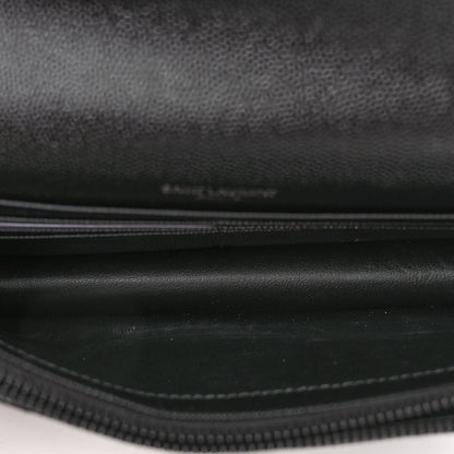 Saint Laurent Grain De Poudre Matelasse Chevron Monogram Monochrome Envelope Chain Wallet Black 5 of 9