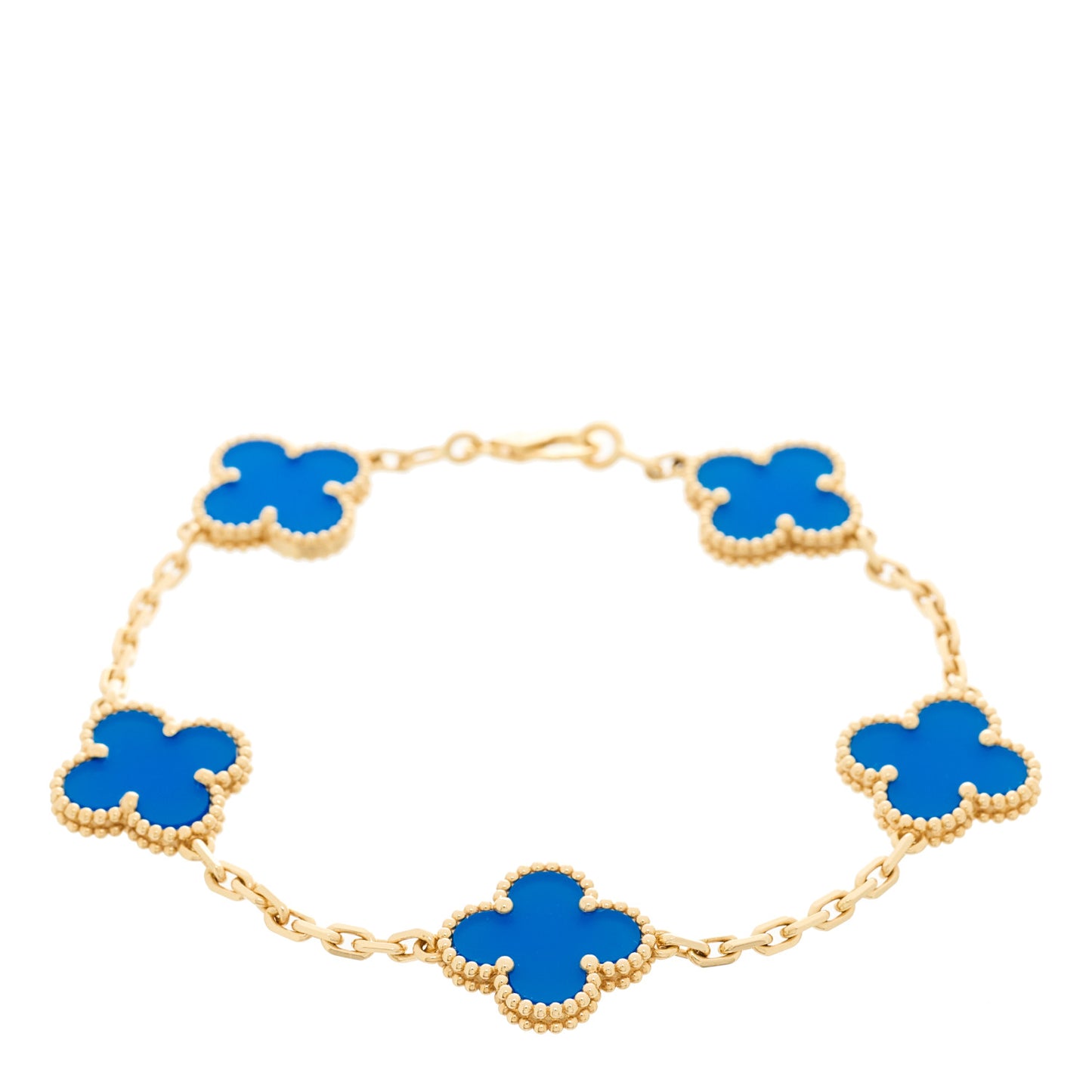 18K Yellow Gold Blue Agate 5 Motifs Vintage Alhambra Bracelet