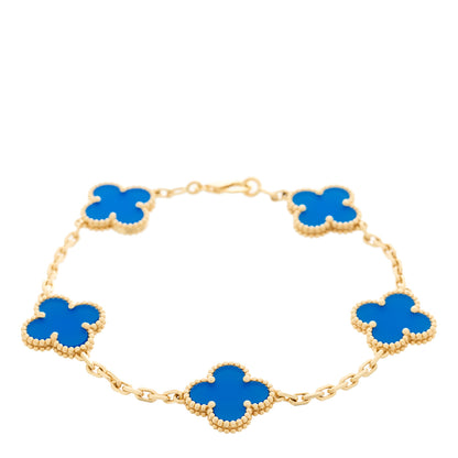 Van Cleef & Arpels 18K Yellow Gold Blue Agate 5 Motifs Vintage Alhambra Bracelet 1 of 5