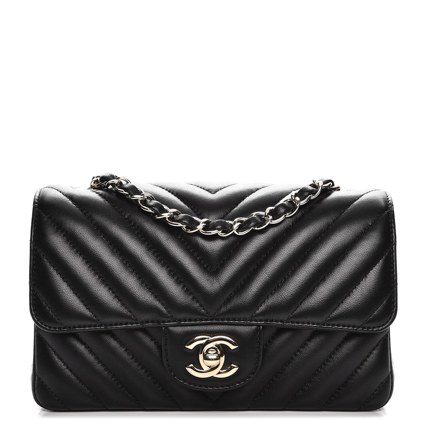 Lambskin Chevron Quilted Mini Rectangular Flap Black