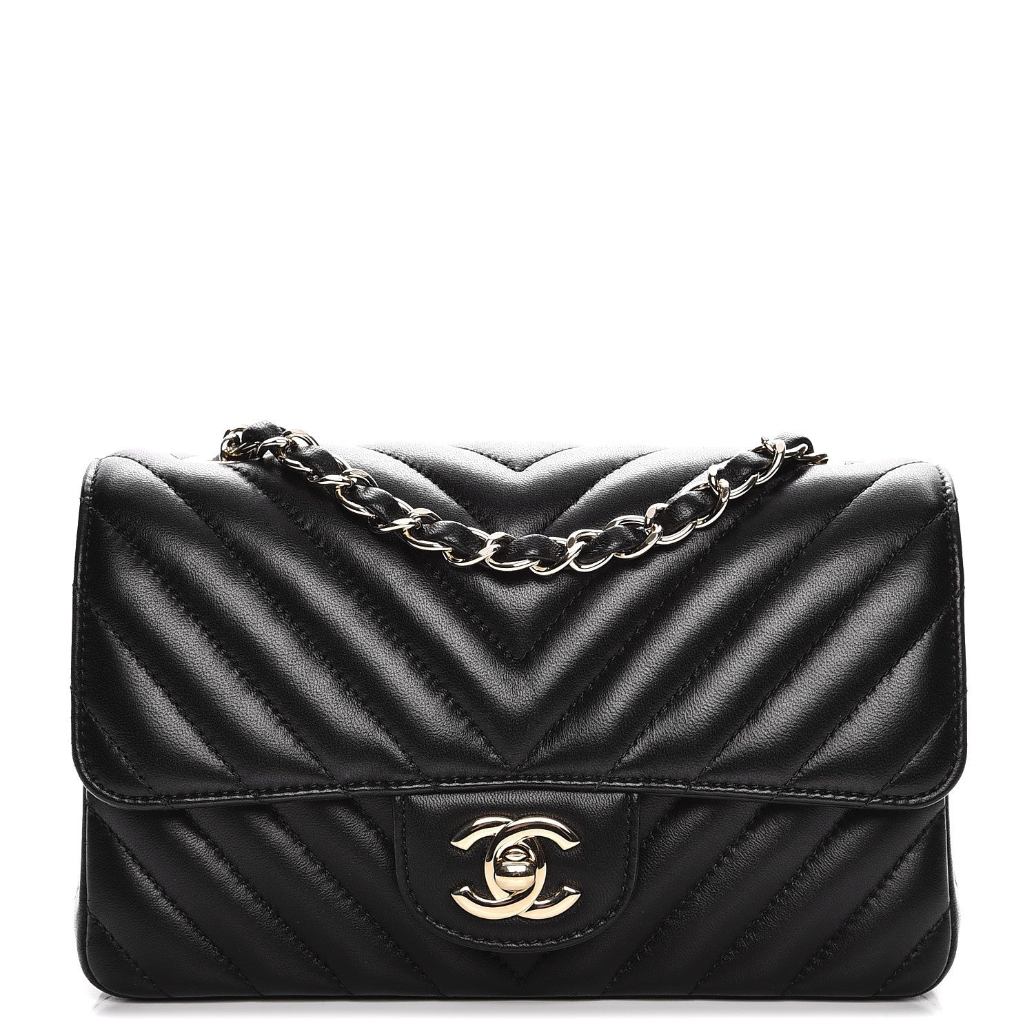 Chanel Lambskin Chevron Quilted Mini Rectangular Flap Black 1 of 8